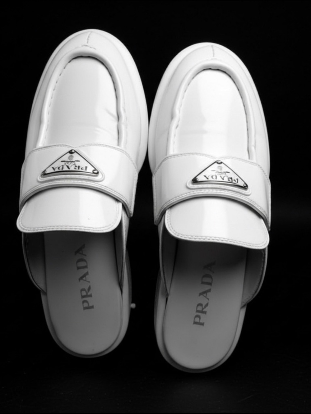 Prada White Leather Logo Strap Mules - Picture 4 of 7